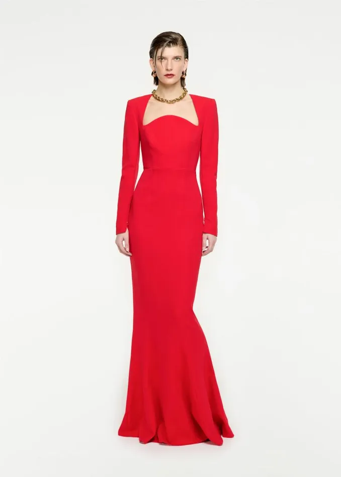 Women Dresses Roland Mouret Long Sleeve Stretch Cady Maxi Dress
