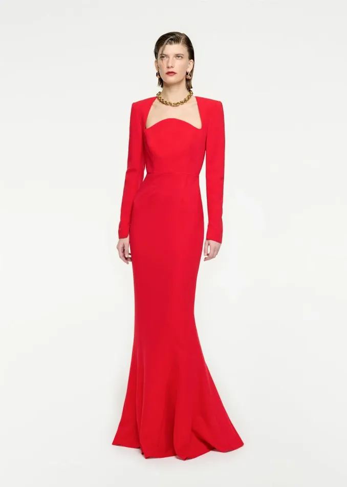 Women Dresses Roland Mouret Long Sleeve Stretch Cady Maxi Dress