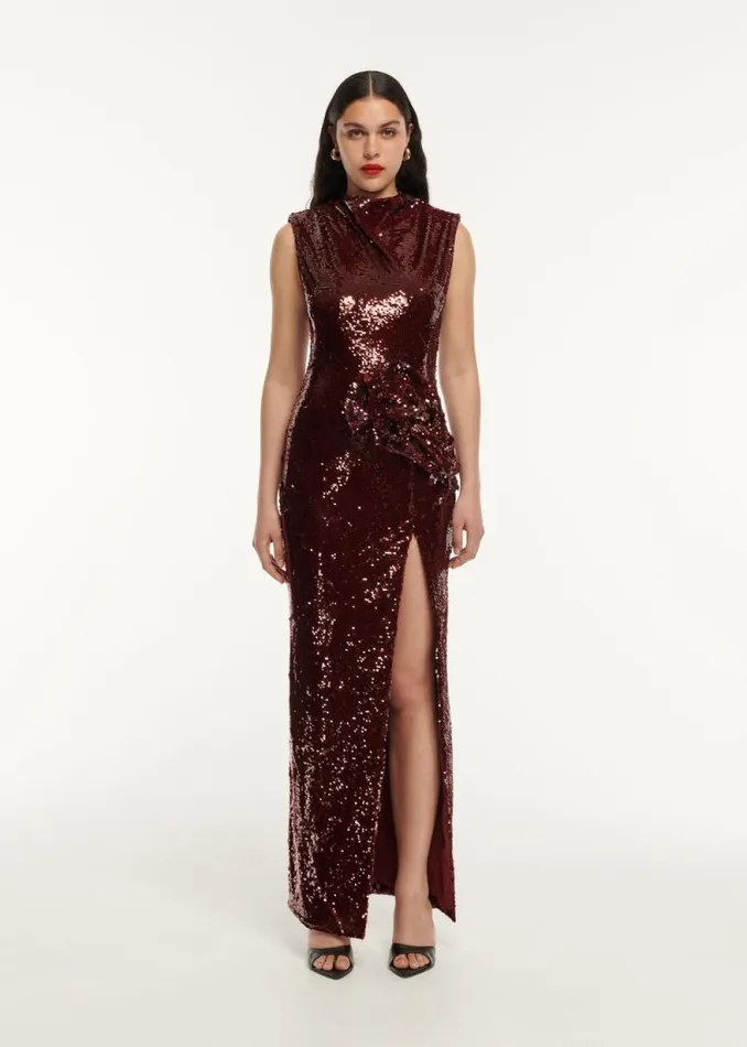 Women Dresses Roland Mouret Sequin Drape Maxi Dress