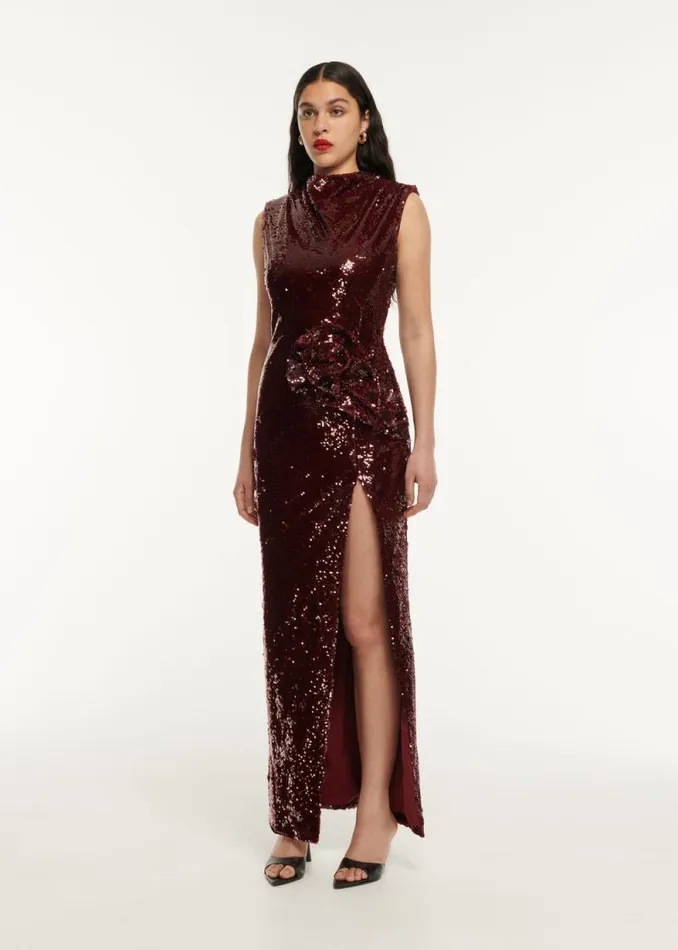 Women Dresses Roland Mouret Sequin Drape Maxi Dress
