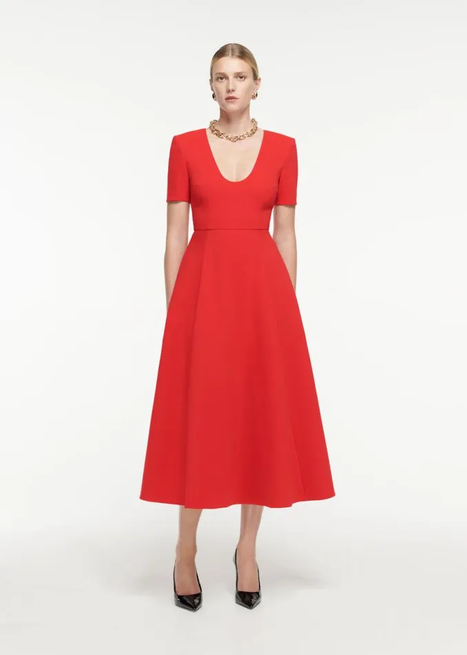 Women Dresses Roland Mouret Short Sleeve Crepe Midi Dress