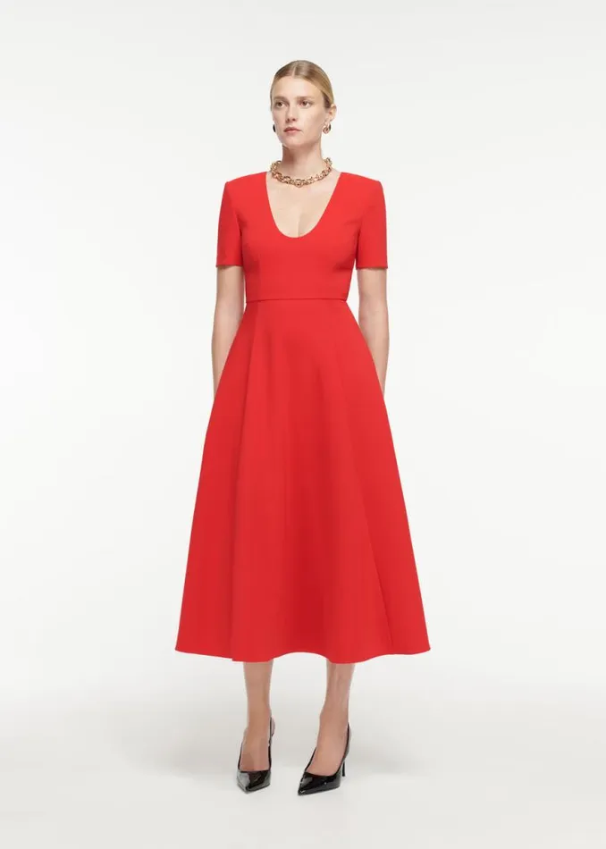 Women Dresses Roland Mouret Short Sleeve Crepe Midi Dress