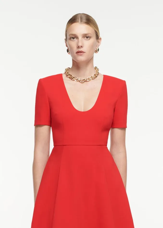 Women Dresses Roland Mouret Short Sleeve Crepe Midi Dress