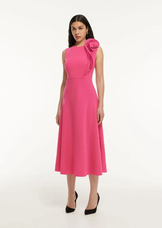 Women Dresses Roland Mouret Stretch Cady Drape Detail Midi Dress