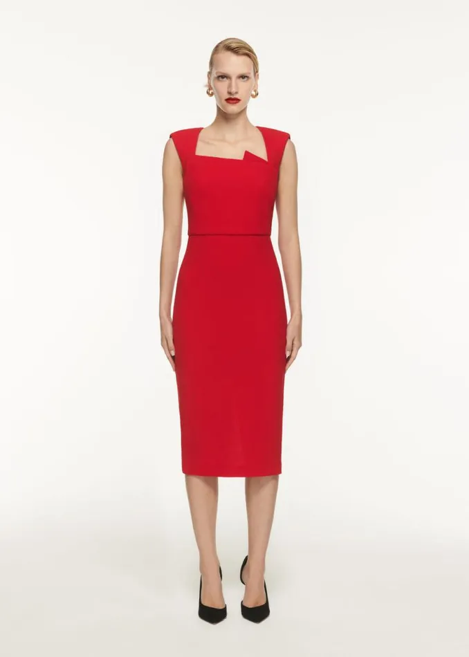 Women Dresses Roland Mouret Wool Crepe Drape Detail Midi Dress