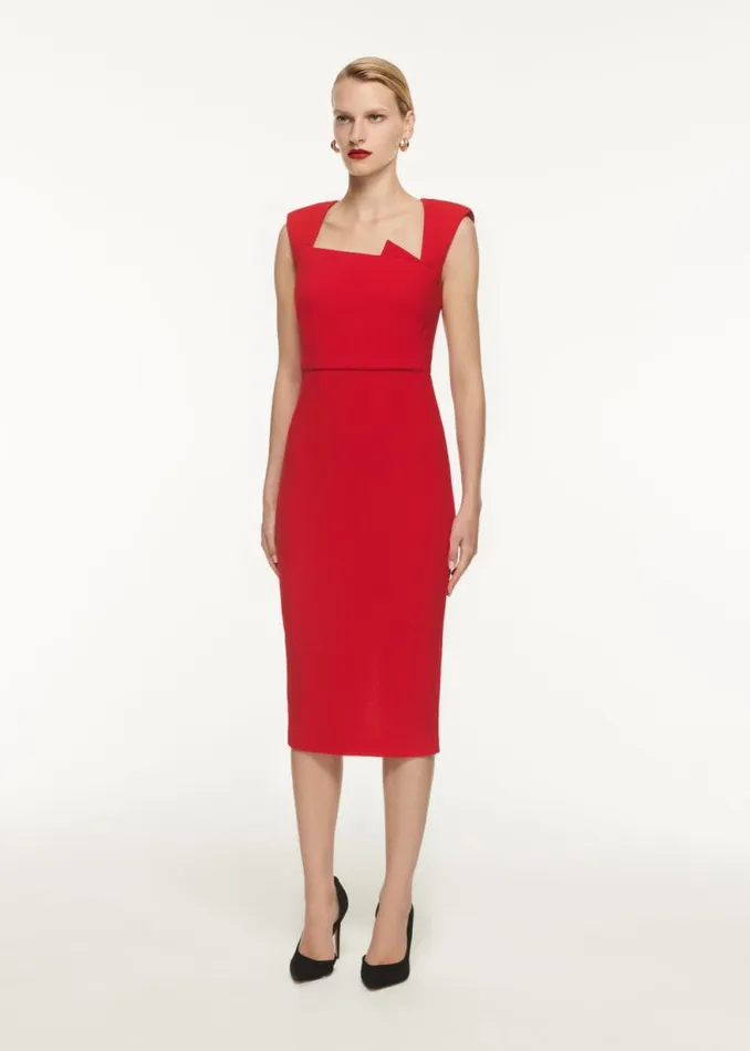 Women Dresses Roland Mouret Wool Crepe Drape Detail Midi Dress