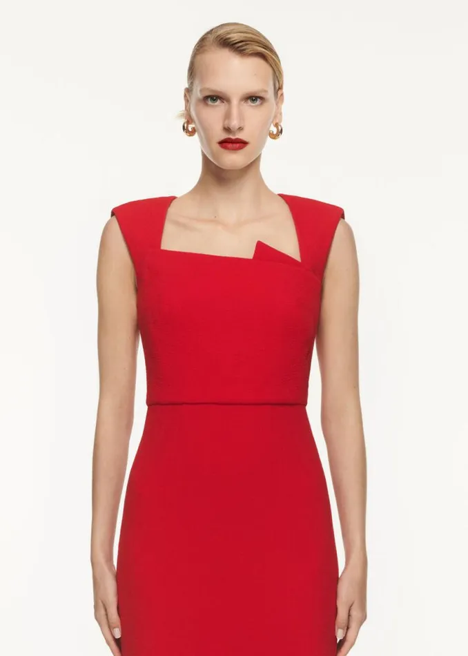 Women Dresses Roland Mouret Wool Crepe Drape Detail Midi Dress
