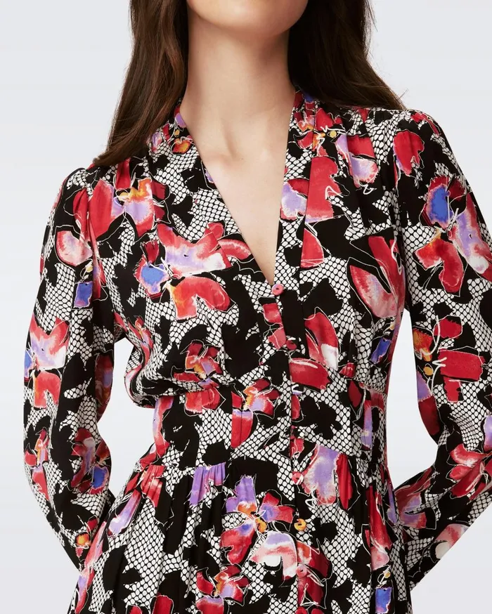 Women Erica Long Sleeve Midi Dress Odette Floral DVF Dresses