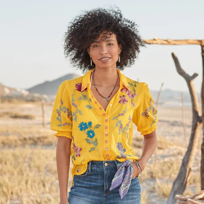 Women Evangelina Smocked Shirt Petite Sunshine Sundance Catalog Petite Styles