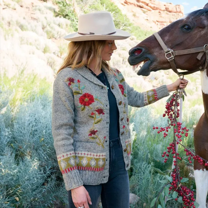 Women Flowering Vines Cardigan Heather Gray Sundance Catalog Sweaters