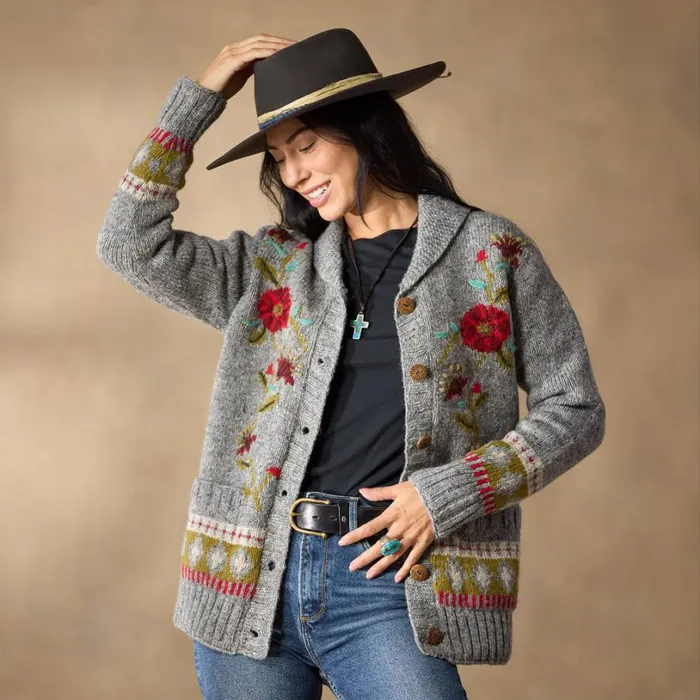 Women Flowering Vines Cardigan Heather Gray Sundance Catalog Sweaters Women Flowering Vines Cardigan Heather Gray Sundance Catalog Sweaters