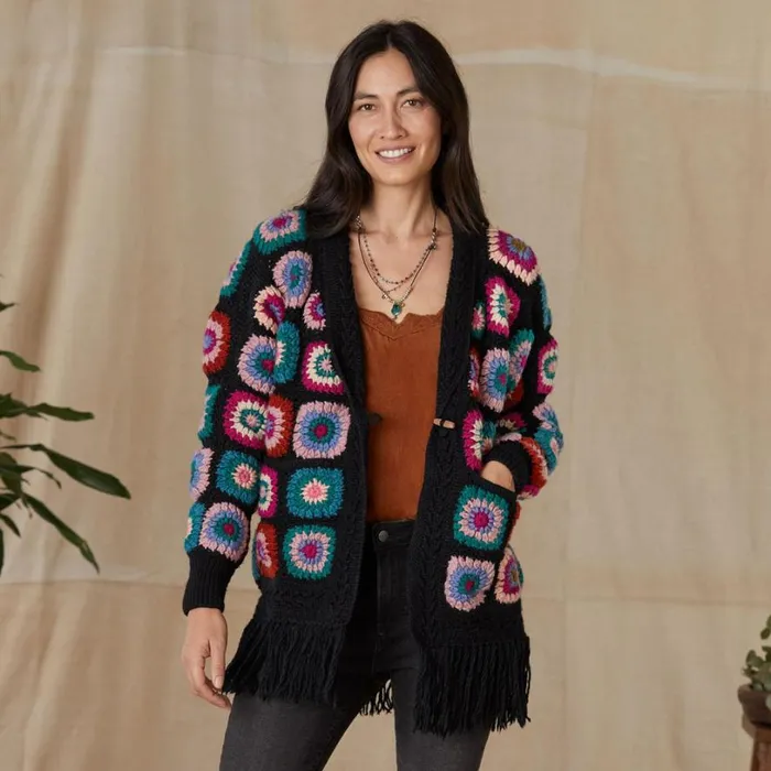 Women Fran Crocheted Cardigan Black Sundance Catalog Sweaters