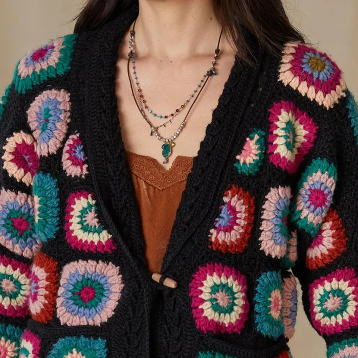 Women Fran Crocheted Cardigan Black Sundance Catalog Sweaters