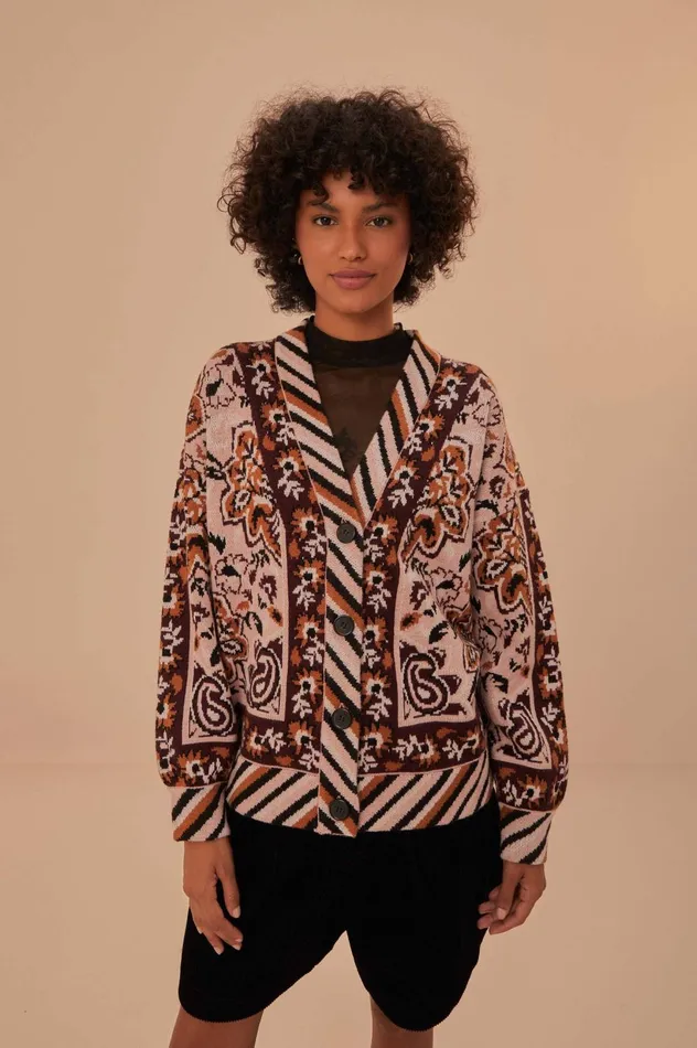 Women Glam Tapestry Knit Cardigan Glam Tapestry Burgundy FARM Rio Cardigans