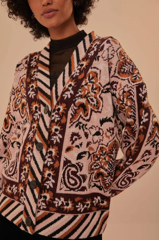 Women Glam Tapestry Knit Cardigan Glam Tapestry Burgundy FARM Rio Cardigans