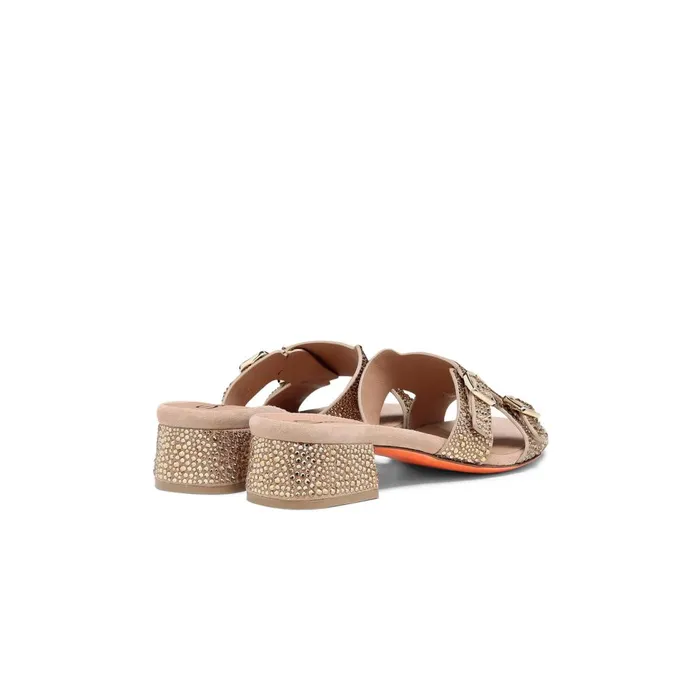 Women Gold Suede And Strass LowHeel Didi Sandal Santoni Sandals