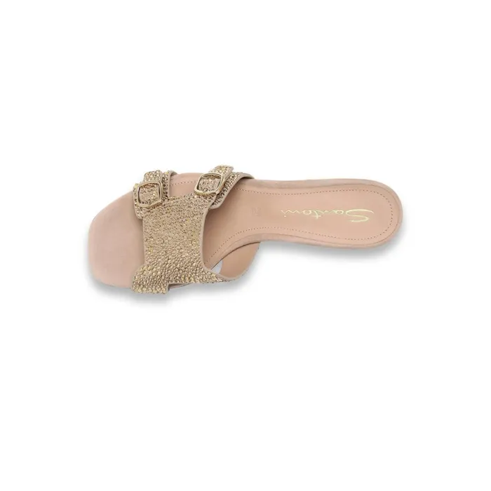 Women Gold Suede And Strass LowHeel Didi Sandal Santoni Sandals
