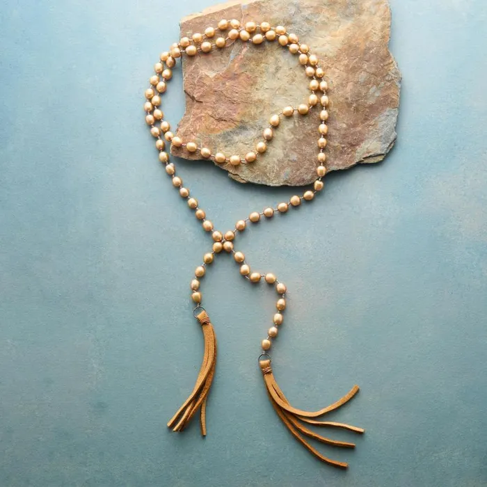 Women Golden Pearl Lariat Sundance Catalog Necklaces