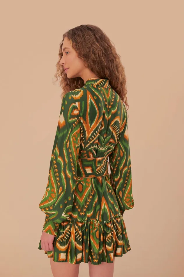 Women Green Pineapple Ikat LENZING ECOVERO Viscose Mini Dress Pineapple Ikat Green FARM Rio Mini Dresses