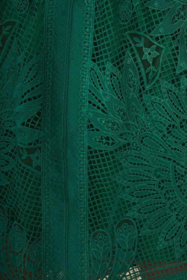 Women Green Toucans Guipure Midi Skirt Green FARM Rio Skirts