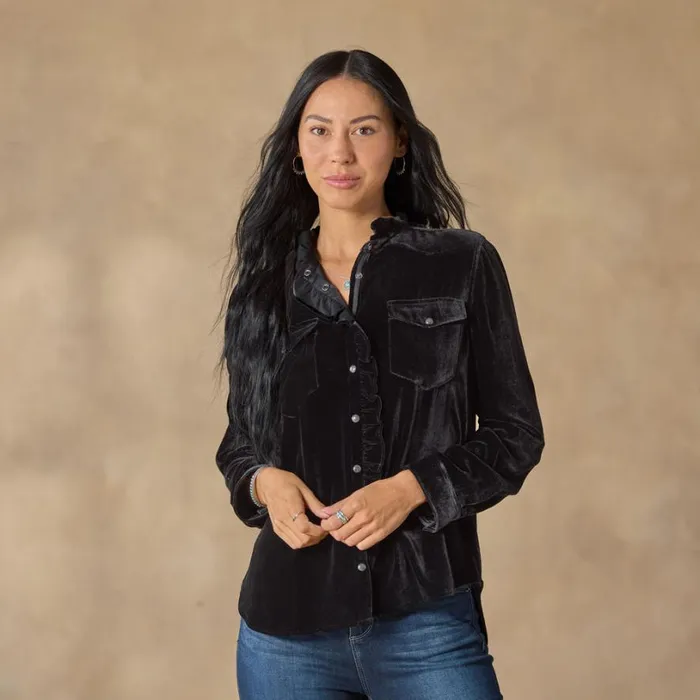 Women Gretel Velvet Shirt Petite Black Sundance Catalog Petite Styles