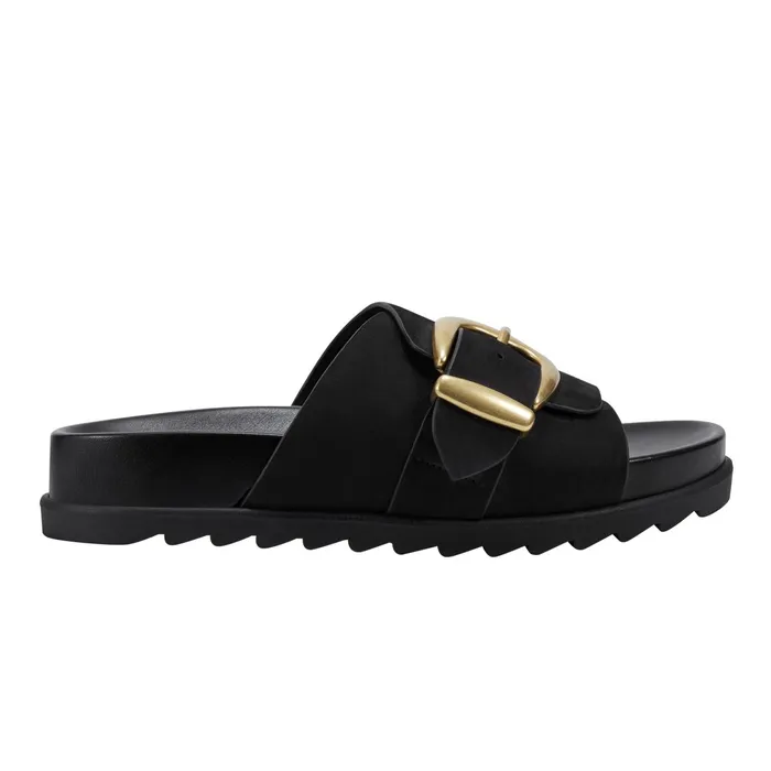 Women Hattie Footbed Slide Sandal Black Marc Fisher Mules and Slides