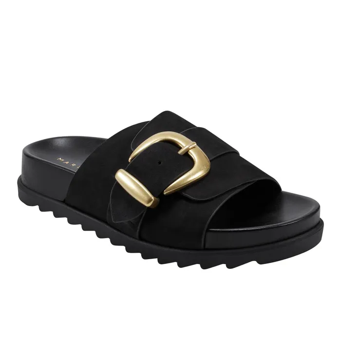 Women Hattie Footbed Slide Sandal Black Marc Fisher Mules and Slides