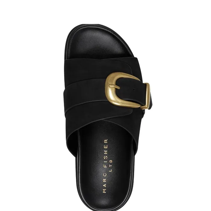 Women Hattie Footbed Slide Sandal Black Marc Fisher Mules and Slides