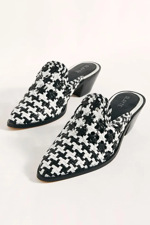 Women Heels Wedges Free People Aspyn Woven Mules Black White