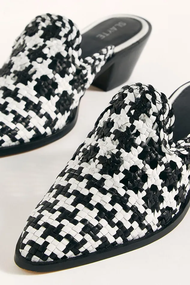 Women Heels Wedges Free People Aspyn Woven Mules Black White