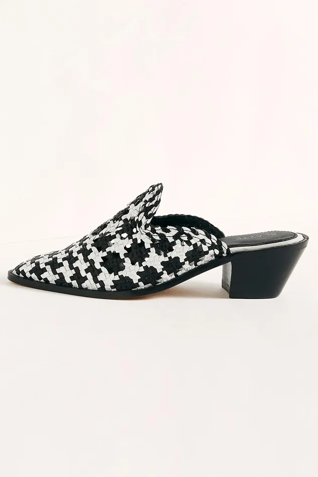 Women Heels Wedges Free People Aspyn Woven Mules Black White
