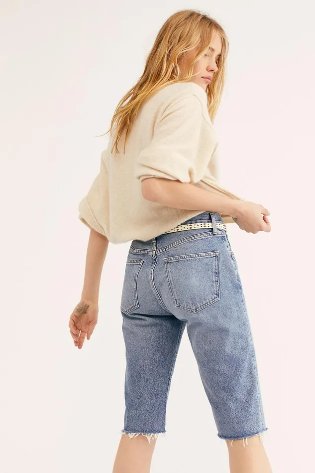 Women HighRise Jeans Free People AGOLDE Carrie Long Length Shorts Forfeit