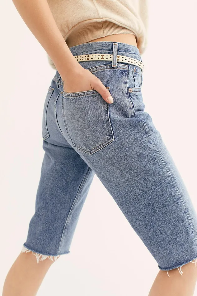 Women HighRise Jeans Free People AGOLDE Carrie Long Length Shorts Forfeit