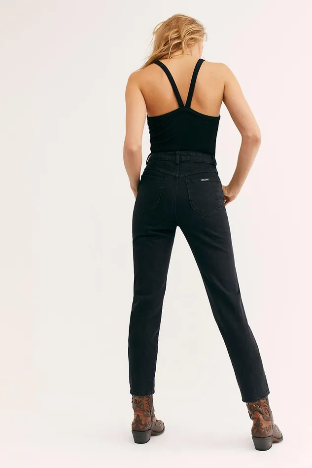 Women HighRise Jeans Free People Rolla039s Original Straight Jean Ash Black