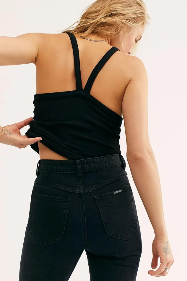 Women HighRise Jeans Free People Rolla039s Original Straight Jean Ash Black