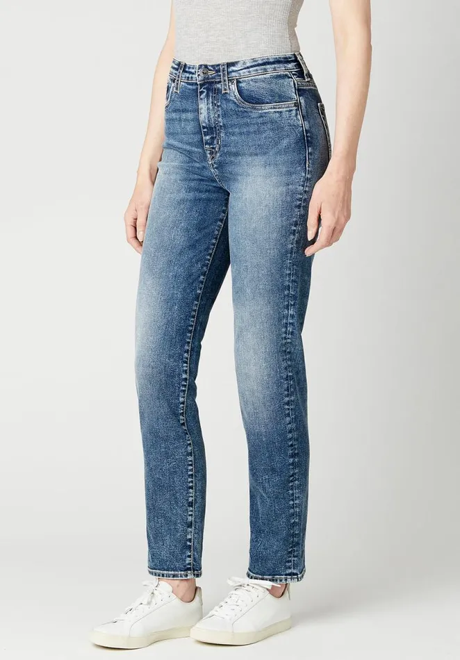 Women High Rise Straight Jayden Stonewashed Jeans Indigo Buffalo David Bitton Straight Leg