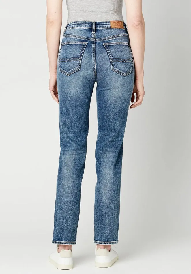 Women High Rise Straight Jayden Stonewashed Jeans Indigo Buffalo David Bitton Straight Leg