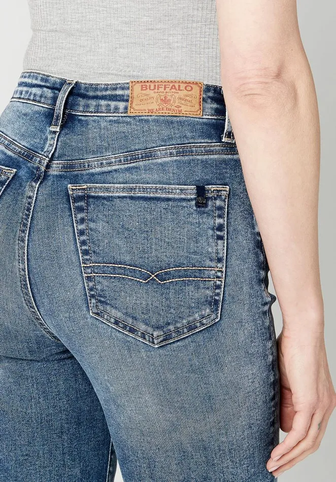 Women High Rise Straight Jayden Stonewashed Jeans Indigo Buffalo David Bitton Straight Leg