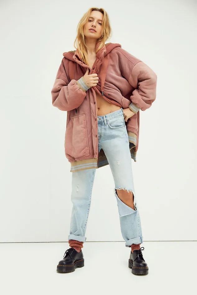 Women Jackets Free People All Star Stadium Jacket Cherry Cola Combo
