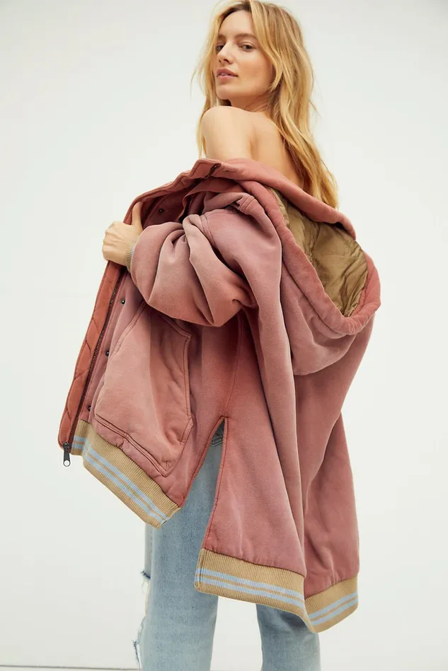Women Jackets Free People All Star Stadium Jacket Cherry Cola Combo