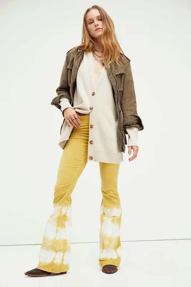 Women Jeans Free People Tie Dye Pull On Cord Flare Jeans Teen Spirit