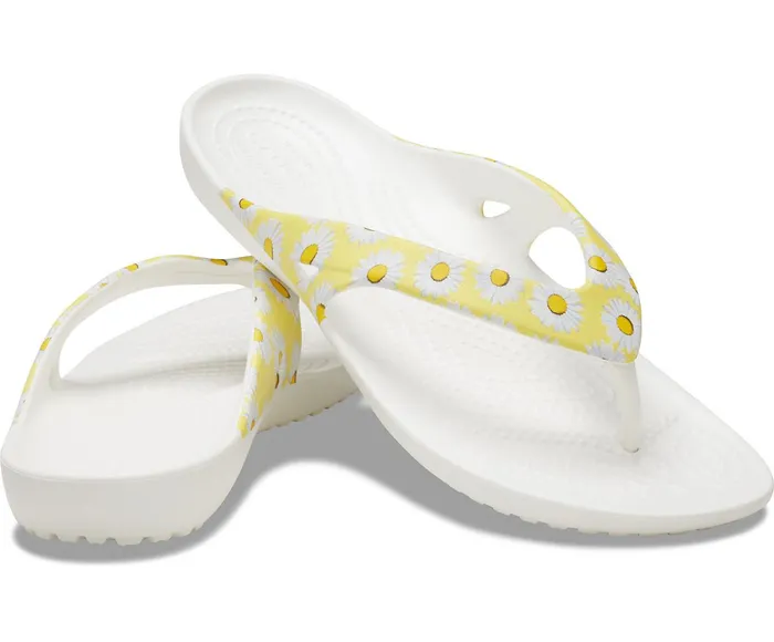 Women Kadee II Printed Flip White Yellow Daisy Crocs Sandals