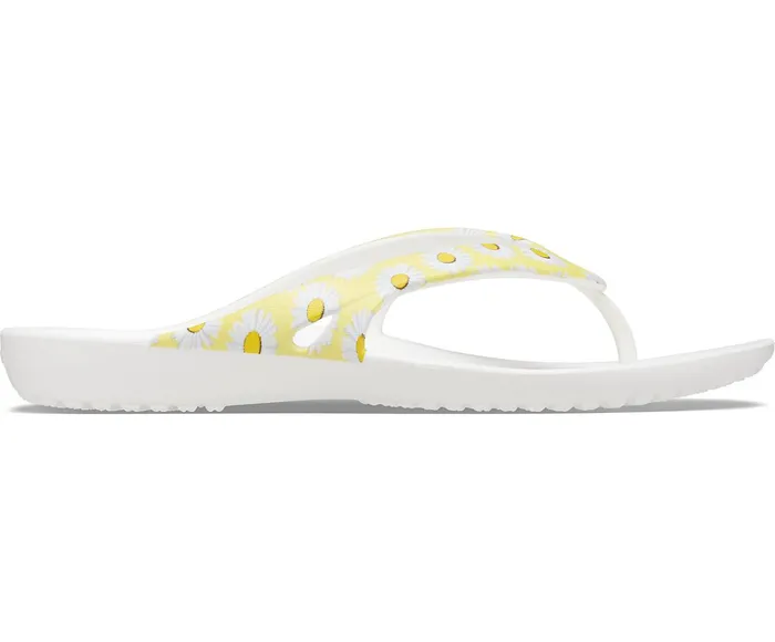 Women Kadee II Printed Flip White Yellow Daisy Crocs Sandals