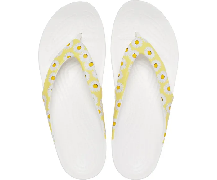 Women Kadee II Printed Flip White Yellow Daisy Crocs Sandals