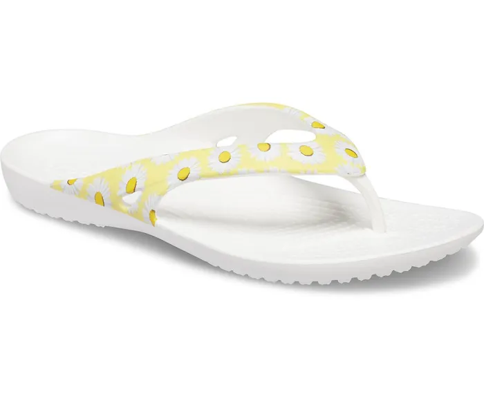 Women Kadee II Printed Flip White Yellow Daisy Crocs Sandals