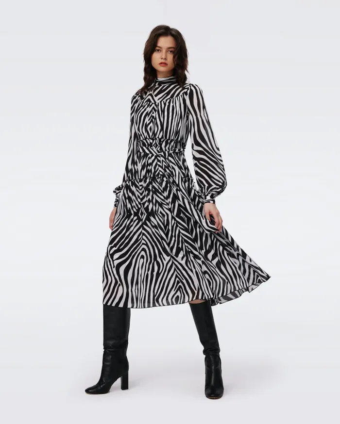 Women Kent Dress Huge Zebra Ivory DVF Dresses