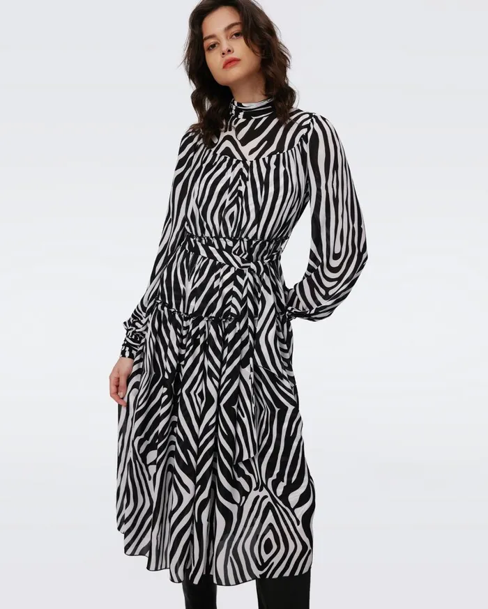 Women Kent Dress Huge Zebra Ivory DVF Dresses