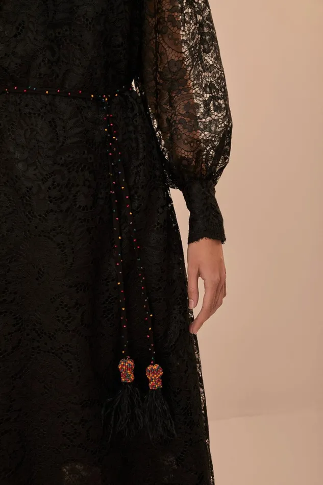 Women Lace Black Midi Dress Black FARM Rio Midi Dresses