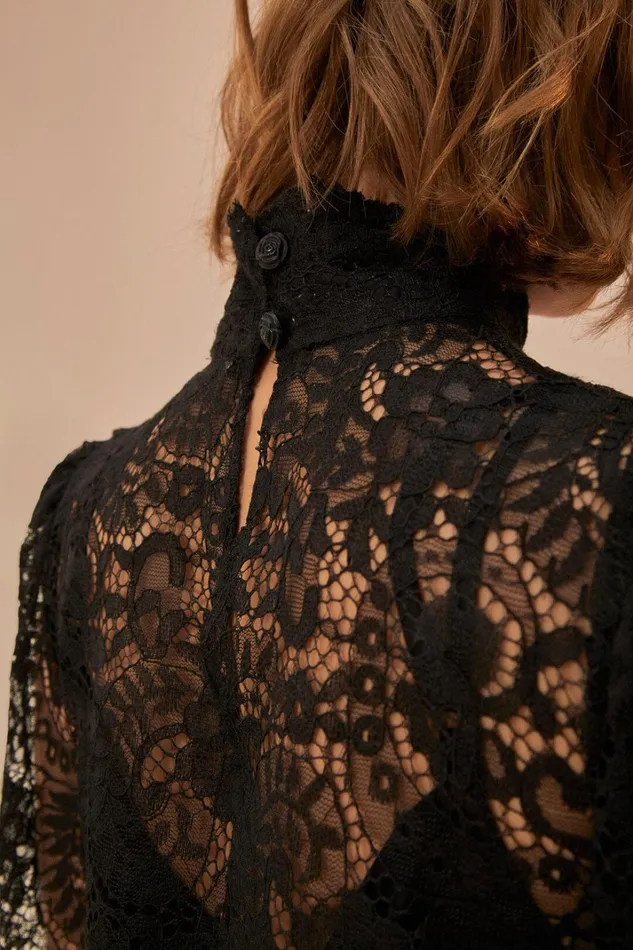 Women Lace Black Midi Dress Black FARM Rio Midi Dresses
