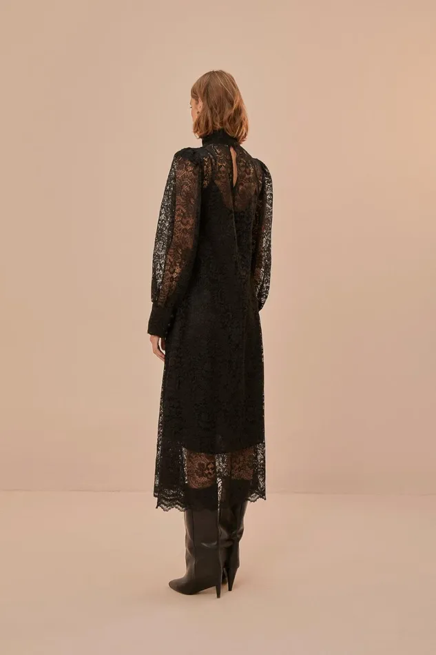 Women Lace Black Midi Dress Black FARM Rio Midi Dresses